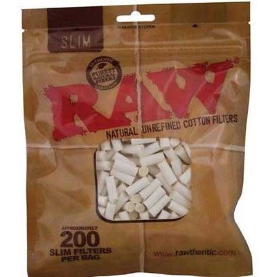 RAW SLIM UNREFINED COTTON CIGARETTE FILTER TIPS - ALL NATURAL 200CT/PACK